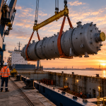 Manutention portuaire d’une charge lourde entre un quai et un navire